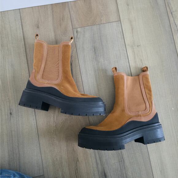 Sam Edelman Lulia Nubuck Lug-Sole Camel Brown/Black Boots Women Sz 8 M NWOT - Picture 6 of 16